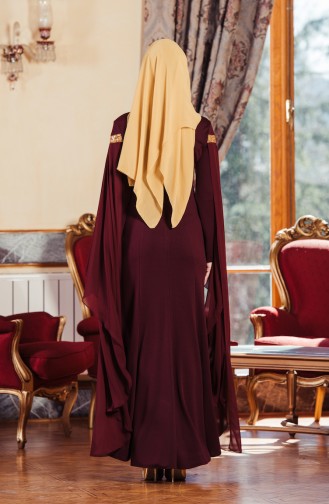 Claret Red Hijab Evening Dress 3346-06