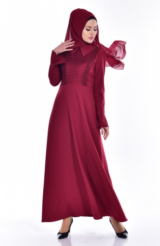 Claret Red Hijab Dress 60673-04