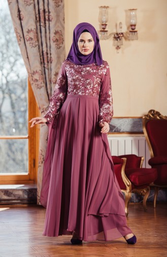 Dusty Rose Hijab Evening Dress 52683-02