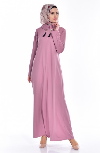 بوجليم فستان بتصميم سادة مع شراشيب و بروش للزينة 1068-07 لون وردي باهت 1068-07