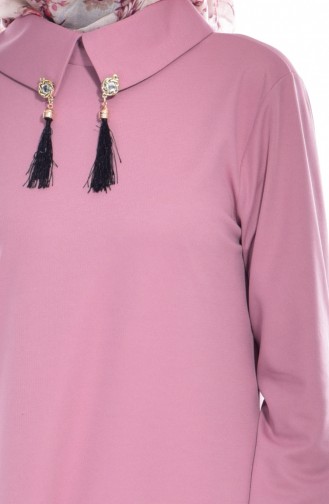بوجليم فستان بتصميم سادة مع شراشيب و بروش للزينة 1068-07 لون وردي باهت 1068-07