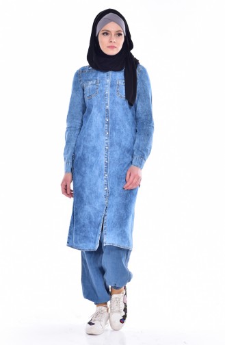 Jeans Tunika mit Apolet 1101-01 Jeans Blau 1101-01