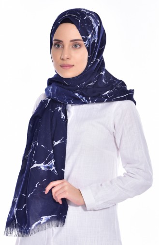 Mermer Desen Viskon Şal 1186-01 Lacivert Buz Mavisi