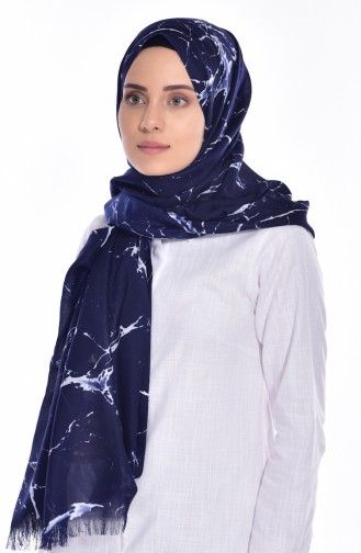 Mermer Desen Viskon Şal 1186-01 Lacivert Buz Mavisi