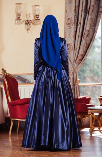 Robe De Soirée Bordée de Pierre 701210-01 Bleu Marine 701210-01