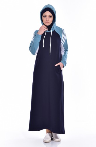 Navy Blue Hijab Dress 8011-02