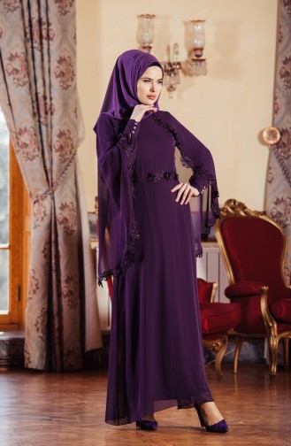 Purple Hijab Evening Dress 52662-03