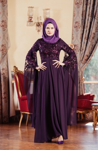 Purple Hijab Evening Dress 52683-07