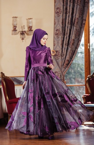 Robe de Soirée Taffetas avec Tulle 701236-01 Pourpre 701236-01