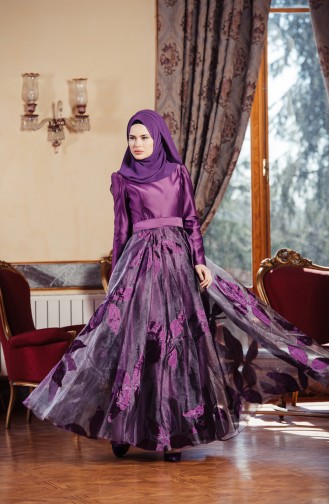 Tulle Taffeta Evening Dress 701236-01 Purple 701236-01