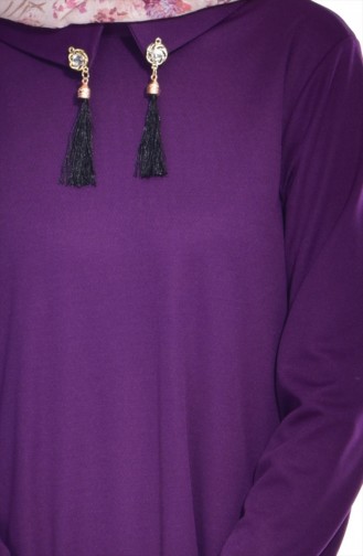 بوجليم فستان بتصميم سادة مع شراشيب و بروش للزينة 1068-03 لون بنفسجي 1068-03