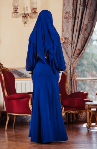 Saks-Blau Hijab-Abendkleider 1056-04
