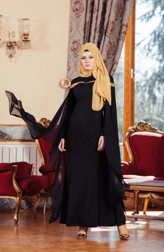 Black Hijab Evening Dress 3346-01