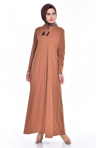 بوجليم فستان بتصميم سادة مع شراشيب و بروش للزينة 1068-06 لون عسلي 1068-06