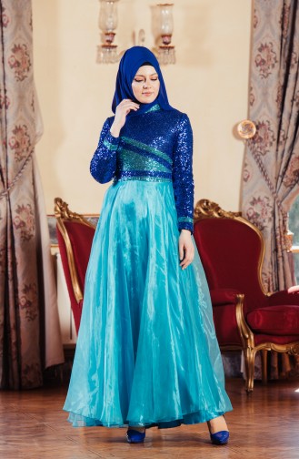 Robe de Soirée a Paillette 701131-01 Bleu Roi  701131-01