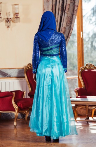 Robe de Soirée a Paillette 701131-01 Bleu Roi  701131-01