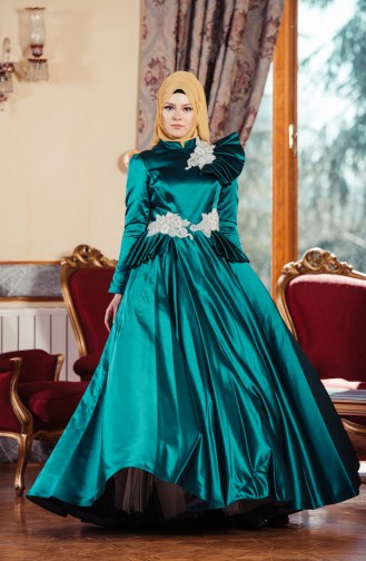 Robe De Soirée Bordée de Pierre 701210-02 Vert emeraude 701210-02