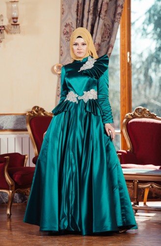 Robe De Soirée Bordée de Pierre 701210-02 Vert emeraude 701210-02