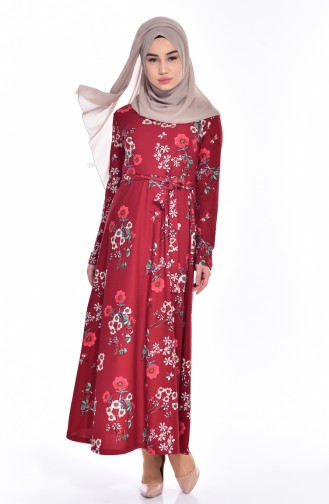 Claret Red Hijab Dress 5193-04