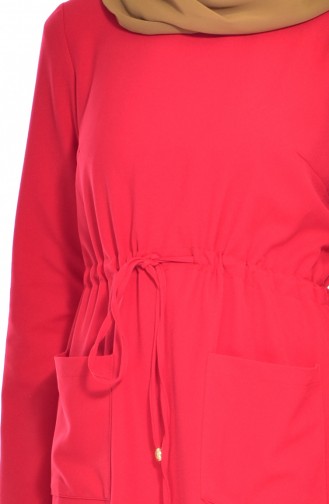 Beli Büzgülü Elbise 4405-05 Kırmızı