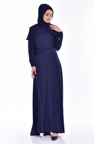 Navy Blue İslamitische Jurk 2036-02