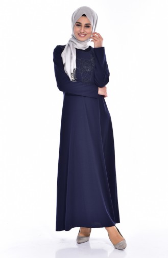 Navy Blue Hijab Dress 0151-06