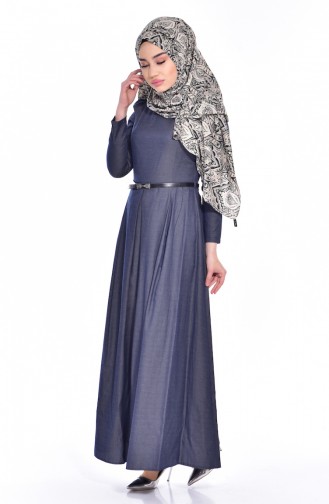 Navy Blue Hijab Dress 3023-04