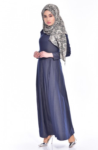 Navy Blue Hijab Dress 3023-04