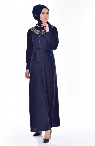 Navy Blue Hijab Dress 9001-02