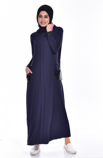 Navy Blue Hijab Dress 0153-02