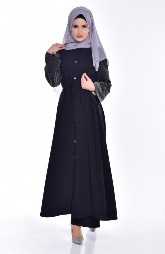 Abaya mit Druckknöpfen 0008-01 Schwarz 0008-01