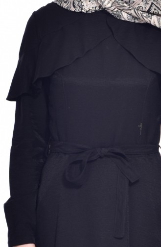 Volanlı Elbise 2036-05 Siyah