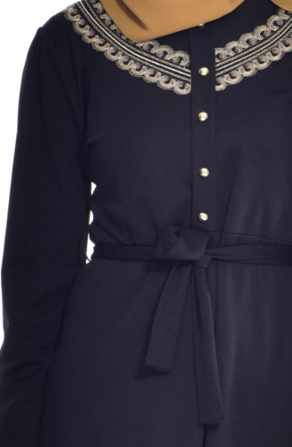 İşleme Detaylı Elbise 9001-01 Siyah