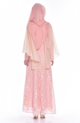 Salmon Hijab Evening Dress 1090-03