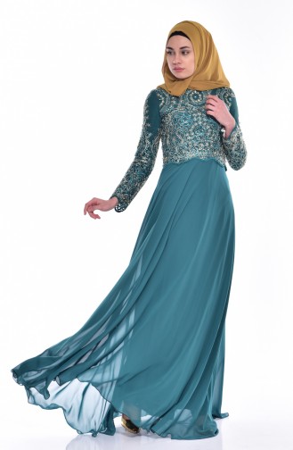 Robe de Soirée Lacée 7203-01 Vert emeraude 7203-01