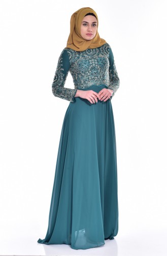 Robe de Soirée Lacée 7203-01 Vert emeraude 7203-01