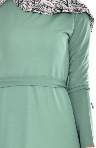 Kuşaklı Elbise 3701-09 Yeşil