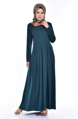 Gefalltetes Kleid mit Perlen 8030-01 Smaragdgrün 8030-01