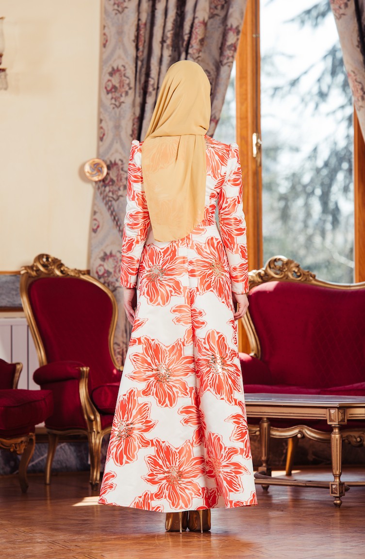 White Hijab Evening Dress 0010A01 Sefamerve