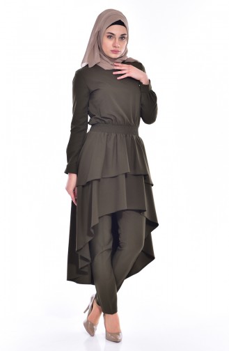 Asimetrik Tunik Pantolon İkili Takım 0119-01 Haki