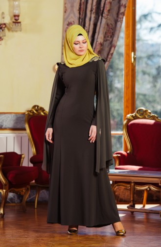 Khaki Hijab Evening Dress 0119-05