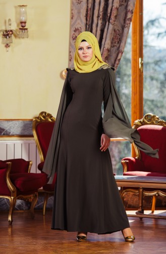 Khaki Hijab Evening Dress 0119-05
