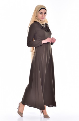 Khaki Hijab Dress 8138-04