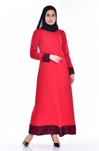 Rot Hijab Kleider 3306-02