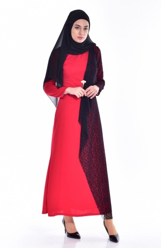 Kleid mit Netz Detail 3307-04 Rot 3307-04