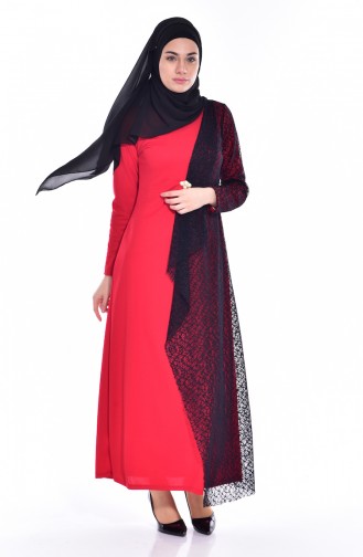 Kleid mit Netz Detail 3307-04 Rot 3307-04