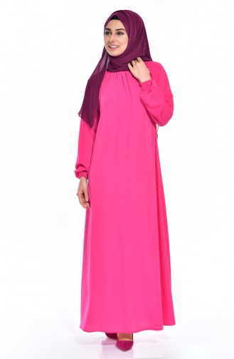 Arm gummiertes Kleid 0021-24 Dunkel Pink 0021-24