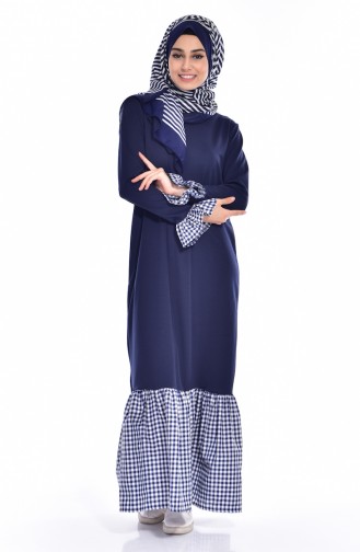 Navy Blue Hijab Dress 3302-08