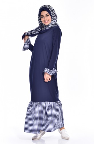 Navy Blue Hijab Dress 3302-08