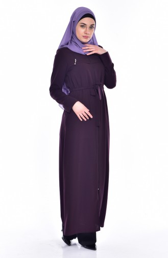 Abaya a Fermeture et Capuche 2516-03 Pourpre 2516-03